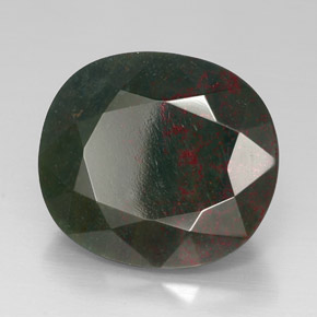 30.29캐럿 천연 점박이 그린 블러드스톤, 쿠션 컷, 22.1×19.5 mm, 불투명체