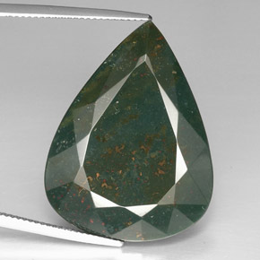 39.39캐럿 천연 점박이 그린 블러드스톤, 배 모양, 30.7×23.5 mm, 불투명체