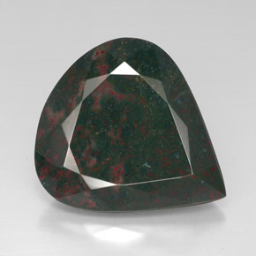 48.41캐럿 천연 점박이 그린 블러드스톤, 배 모양, 28.6×25.9 mm, 불투명체