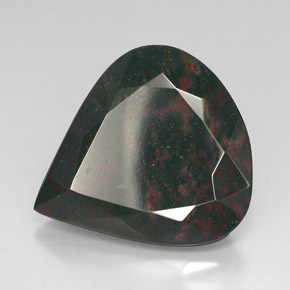 48.41캐럿 천연 점박이 그린 블러드스톤, 배 모양, 28.6×25.9 mm, 불투명체