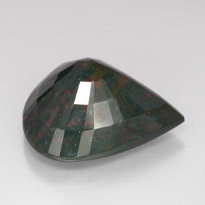 48.41캐럿 천연 점박이 그린 블러드스톤, 배 모양, 28.6×25.9 mm, 불투명체