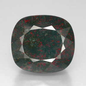 54.82캐럿 천연 점박이 그린 블러드스톤, 쿠션 컷, 23.9×21.8 mm, 불투명체