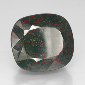 54.82캐럿 천연 점박이 그린 블러드스톤, 쿠션 컷, 23.9×21.8 mm, 불투명체