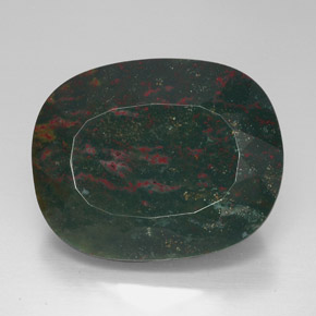 70.27캐럿 천연 점박이 그린 블러드스톤, 쿠션 컷, 30.6×24.6 mm, 불투명체
