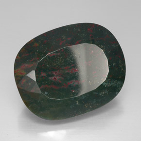 70.27캐럿 천연 점박이 그린 블러드스톤, 쿠션 컷, 30.6×24.6 mm, 불투명체