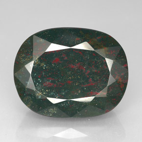 73.05캐럿 천연 점박이 그린 블러드스톤, 쿠션 컷, 30.6×24.2 mm, 불투명체