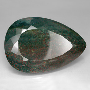 214.05캐럿 천연 점박이 그린 블러드스톤, 배 모양, 53.3×36 mm, 불투명체
