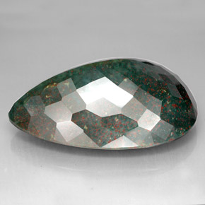 214.05캐럿 천연 점박이 그린 블러드스톤, 배 모양, 53.3×36 mm, 불투명체