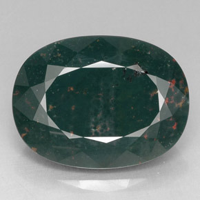 26.60캐럿 천연 점박이 그린 블러드스톤, 타원형 컷, 23.3×17.5 mm, 불투명체