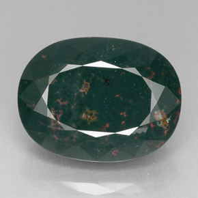 25.32캐럿 천연 점박이 그린 블러드스톤, 타원형 컷, 21.8×16.6 mm, 불투명체