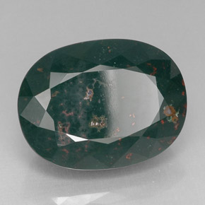 25.32캐럿 천연 점박이 그린 블러드스톤, 타원형 컷, 21.8×16.6 mm, 불투명체