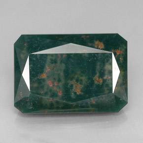 21.75캐럿 천연 점박이 그린 블러드스톤, 에메랄드 컷, 21.1×14.7 mm, 불투명체