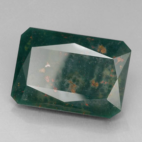 21.75캐럿 천연 점박이 그린 블러드스톤, 에메랄드 컷, 21.1×14.7 mm, 불투명체