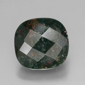 27.80캐럿 천연 점박이 그린 블러드스톤, 쿠션 컷, 20×19.1 mm, 불투명체