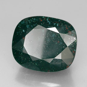 41.61캐럿 천연 점박이 그린 블러드스톤, 쿠션 컷, 23×19.6 mm, 불투명체