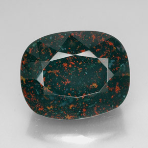 58.62캐럿 천연 점박이 그린 블러드스톤, 쿠션 컷, 26.5×21.4 mm, 불투명체