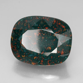 58.62캐럿 천연 점박이 그린 블러드스톤, 쿠션 컷, 26.5×21.4 mm, 불투명체