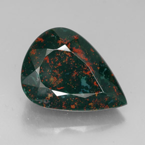 24.98캐럿 천연 점박이 그린 블러드스톤, 배 모양, 24.5×17.9 mm, 불투명체