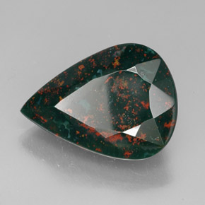 24.98캐럿 천연 점박이 그린 블러드스톤, 배 모양, 24.5×17.9 mm, 불투명체