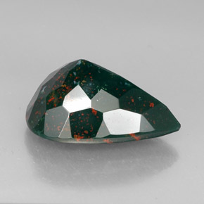 24.98캐럿 천연 점박이 그린 블러드스톤, 배 모양, 24.5×17.9 mm, 불투명체