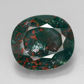 34.65캐럿 천연 점박이 그린 블러드스톤, 쿠션 컷, 23.8×20.8 mm, 불투명체