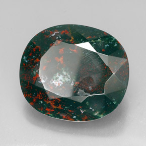 34.65캐럿 천연 점박이 그린 블러드스톤, 쿠션 컷, 23.8×20.8 mm, 불투명체