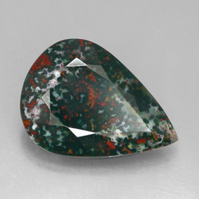 24.33캐럿 천연 점박이 그린 블러드스톤, 배 모양, 26.1×19.1 mm, 불투명체