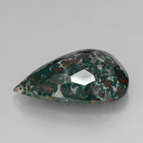 24.33캐럿 천연 점박이 그린 블러드스톤, 배 모양, 26.1×19.1 mm, 불투명체