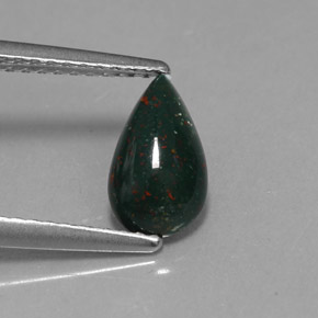 0.82캐럿 천연 점박이 그린 블러드스톤, 배 모양, 9.2×5.3 mm, 불투명체