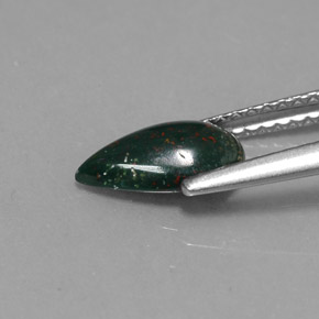 0.82캐럿 천연 점박이 그린 블러드스톤, 배 모양, 9.2×5.3 mm, 불투명체