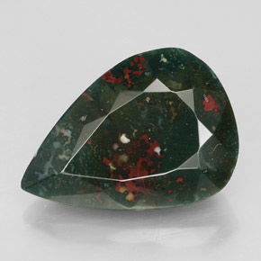 10.96캐럿 천연 점박이 그린 블러드스톤, 배 모양, 19.2×13.5 mm, 불투명체