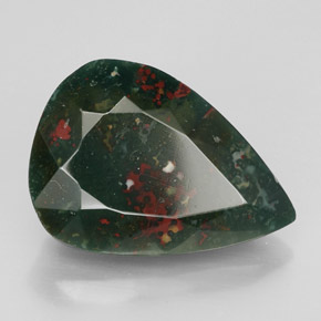10.96캐럿 천연 점박이 그린 블러드스톤, 배 모양, 19.2×13.5 mm, 불투명체