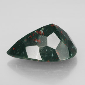 10.96캐럿 천연 점박이 그린 블러드스톤, 배 모양, 19.2×13.5 mm, 불투명체