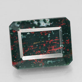 9.74캐럿 천연 점박이 그린 블러드스톤, 에메랄드 컷, 15×11.9 mm, 불투명체