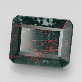 9.74캐럿 천연 점박이 그린 블러드스톤, 에메랄드 컷, 15×11.9 mm, 불투명체