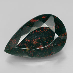 11.42캐럿 천연 점박이 그린 블러드스톤, 배 모양, 20.4×13.2 mm, 불투명체