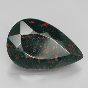 11.42캐럿 천연 점박이 그린 블러드스톤, 배 모양, 20.4×13.2 mm, 불투명체