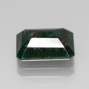 8.39캐럿 천연 점박이 그린 블러드스톤, 에메랄드 컷, 15.6×11.3 mm, 불투명체