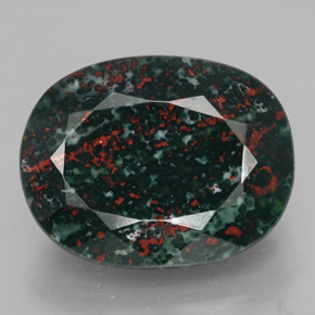 17.76캐럿 천연 점박이 그린 블러드스톤, 타원형 컷, 19.3×15 mm, 불투명체