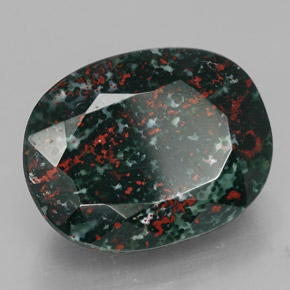 17.76캐럿 천연 점박이 그린 블러드스톤, 타원형 컷, 19.3×15 mm, 불투명체