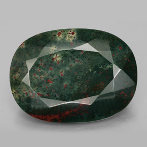 34.17캐럿 천연 점박이 그린 블러드스톤, 쿠션 컷, 27.1×20 mm, 불투명체