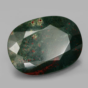 34.17캐럿 천연 점박이 그린 블러드스톤, 쿠션 컷, 27.1×20 mm, 불투명체