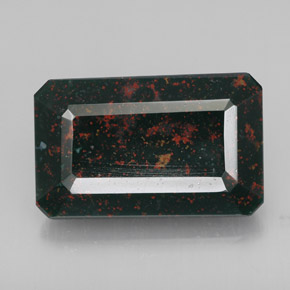 15.14캐럿 천연 점박이 그린 블러드스톤, 에메랄드 컷, 19.4×12.2 mm, 불투명체