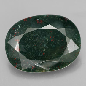 18.48캐럿 천연 점박이 그린 블러드스톤, 타원형 컷, 22.5×17 mm, 불투명체
