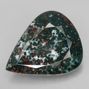 17.28캐럿 천연 점박이 그린 블러드스톤, 배 모양, 22.6×18.3 mm, 불투명체
