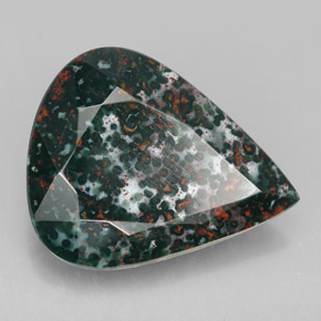 17.28캐럿 천연 점박이 그린 블러드스톤, 배 모양, 22.6×18.3 mm, 불투명체