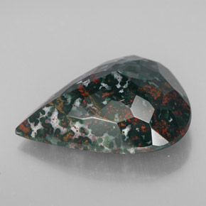 17.28캐럿 천연 점박이 그린 블러드스톤, 배 모양, 22.6×18.3 mm, 불투명체