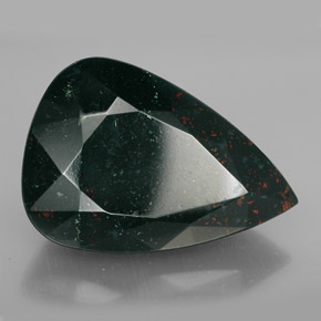 31.74캐럿 천연 점박이 그린 블러드스톤, 배 모양, 26.9×18.4 mm, 불투명체