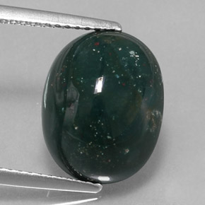 6.35캐럿 천연 점박이 그린 블러드스톤, 타원형 컷, 13.4×10.6 mm, 불투명체