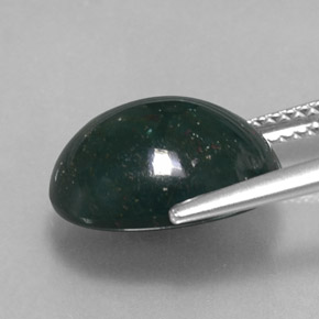 6.35캐럿 천연 점박이 그린 블러드스톤, 타원형 컷, 13.4×10.6 mm, 불투명체